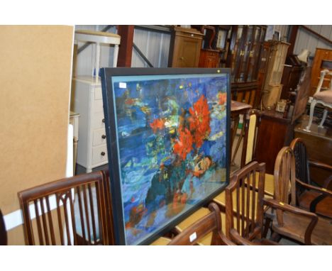 A large framed and glazed coloured abstract print 