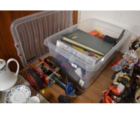 A Meccano steam engine; and a box of various Meccano