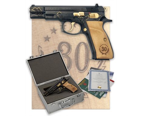 A CASED NEW AND UNUSED 9mm (PARA) CZ75B '30TH ANNIVERSARY' LIMITED EDITION SEMI-AUTOMATIC PISTOL, serial no. 034-30, one of 5