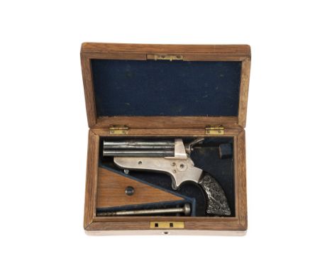 A GOOD CASED .30 (RIMFIRE) SHARPS PATENT FOUR BARRELLED DERRINGER PISTOL BY TIPPING & LAWDEN, CIRCA 1865, serial no. 5278, wi