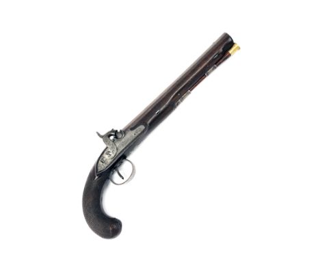 A GOOD 25-BORE PERCUSSION CONVERTED FROM FLINTLOCK DUELLING PISTOL BY MORTIMER, CIRCA 1800/35, no visible serial number, with