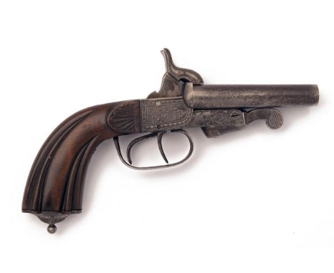 A 12mm PINFIRE CONTINENTAL DOUBLE-BARRELLED PISTOL SIGNED P. BERJAT, CIRCA 1860, no visible serial number, with 3 3/8in. barr