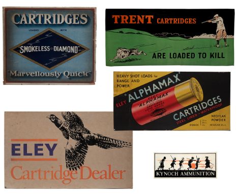 AN INTERESTING COLLECTION OF FIVE ASSORTED CARTRIDGE ADVERTISEMENT CARDS, including a compliment slip sized advert for 'KYNOC