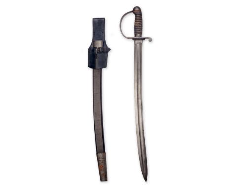 A RARE PRISON OFFICER'S SWORD ETCHED FOR PARKHURST PRISON, circa 1850, with slightly curved 22in. steel blade fullered on eac