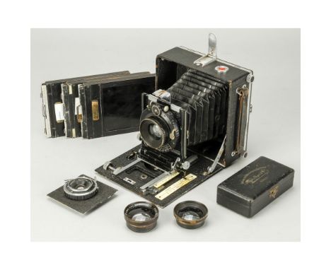 Linhof Technica Camera with Meyer Plasmat Lens, pre-war type, No 16361, body, G, Hugo Meyer convertible lens with 22cm F8, 27