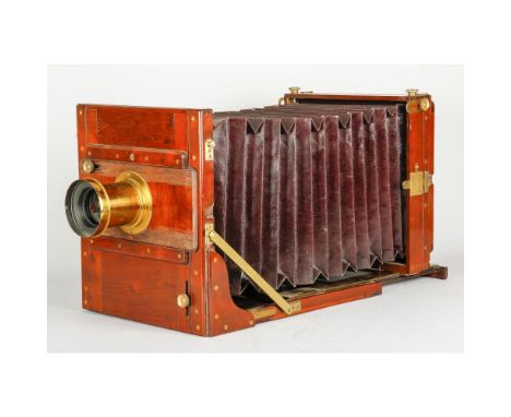 G Hare Tailboard Camera, fine mahogany construction, whole plate size with a Perken Son & Rayment 'Rapid Euryscope' 9x7 Optim