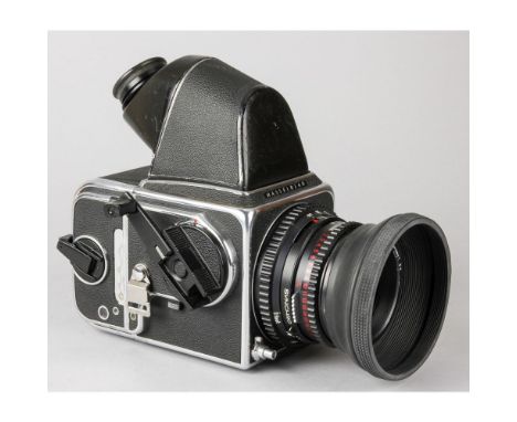 Hasselblad 500CM Camera, No RV1251676, body, G, 80mm Planar lens No 6127671, body, G, elements, VG, shutter firing, with an A