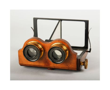 A Smith, Beck and Beck mahogany and brass Mirror Stereoscope, for viewing cards, book plates and diapositives, 1860s, G-VGRed