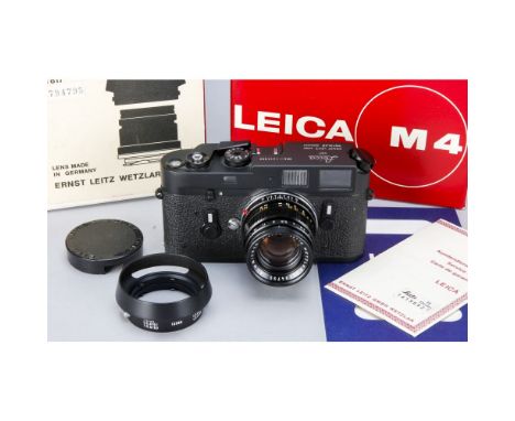 Leica M4 Camera,  black chrome model No1413692, body, VG-E, shutter firing, 50mm F2 Summicron Lens No 2794795, body, VG/E, el