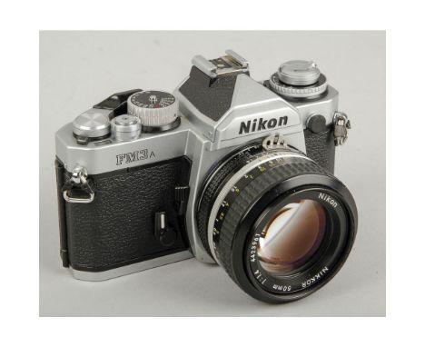 Nikon FM3A Camera,  chrome version No 236914, body, VG, slight marking on base, shutter firing at all speeds, 50mm F1.4 Nikko