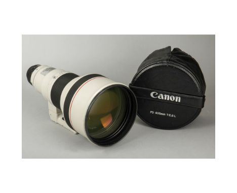 Canon 400mm F2.8L FD Lens, No 12128, in maker's trunk case with lenshood and front bag cap, body, G/VG, a few small chips in 