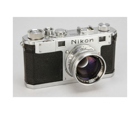 Nikon S Camera, chrome No6107119, body, G/VG, shutter working but occasionally sticks on slow speeds, 5cm F1.4 Nikkor-SC No33