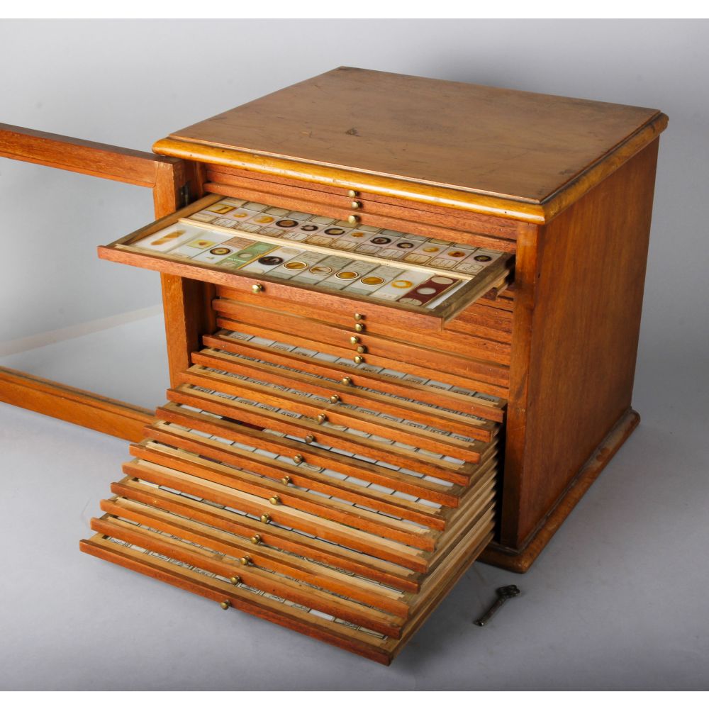 A 19th Century mahogany Microscope Slide with 27 drawers