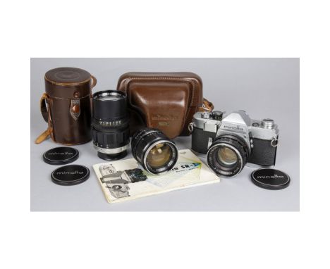 Minolta SR1 Outfit, 4th type with meter bracket No 1251775, body, VG, shutter firing, 55mm F1.8 Auto Rokkor No 3406243, body,