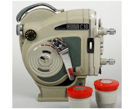 An Eumig C16R Camera, no.581590 in maker's elegant velvet lined box, body, VG, motor running, together with .5 and 2x Eumig a