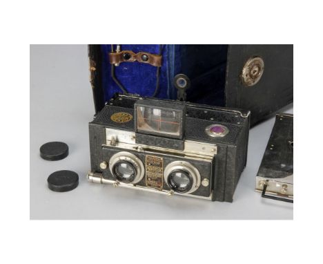 Jenneret Monobloc Stereo Panorama Camera, black leather covering, body, G, shutter working, Boyer Saphir F4.5 85mm lenses, el