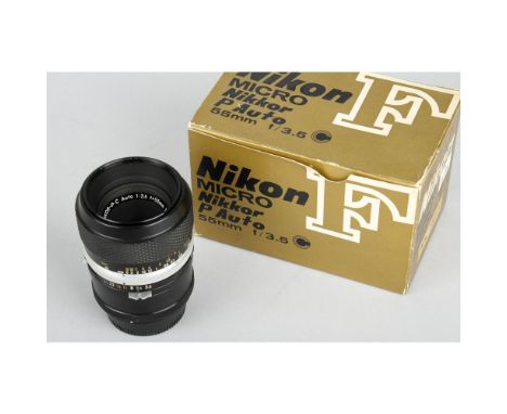 A Nikon Micro-Nikkor -P.C F3.5 55mm Lens, type 2b, no.773608, body, VG, elements, VG, very small patch of fungus at extreme e