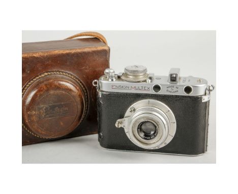 An Ensign Multex Model 0 Rangefinder Camera, chrome, serial no. H21055, with Multar f/3.5 50mm lens serial no. 140490, body, 