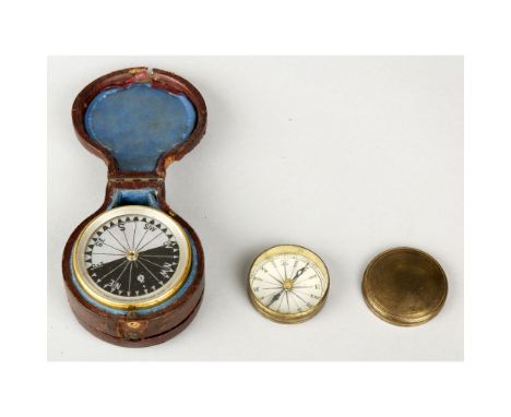 A Chadburn & Son brass Pocket Aneroid/Compass, with silvered aneroid dial and mother o'pearl compass dial, in Morocco case, G