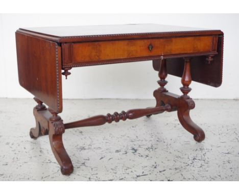 William IV mahogany sofa table with drawer and drop leaf ends, 168cm wide (open), 106cm (closed), 68cm deep, 72cm high approx