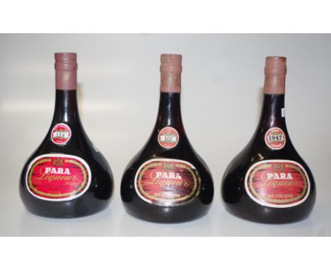 Three bottles Seppelts Para Liqueur port 3 x 750mls bottles, including bottling # 101, and 114, and 1 bottle marked for 1947 
