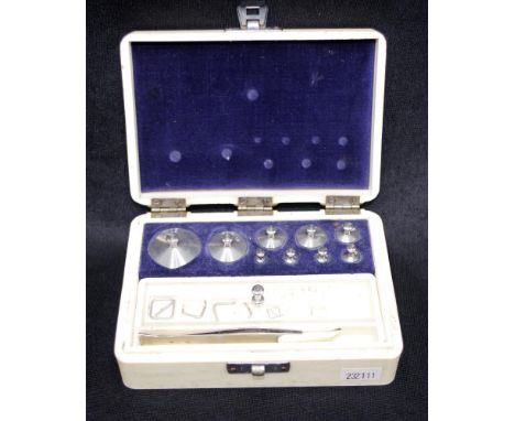 Vintage 'Analite' cased jeweller's weights in original fitted box, with set of weights, etc.