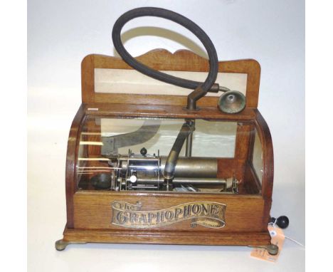 Columbia Graphophone Co. coin-op phonograph type BS, SN506512, patented December 1887, with key and winder, and glass cover -