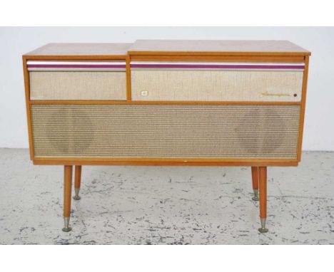 Mid century STC "Stereogram" radio / record player, 99cm wide, 41cm deep, 69.5cm high approx