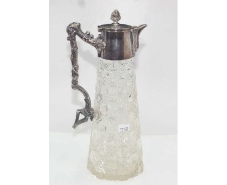 Mappin &amp; Webb silver plate &amp; crystal claret jug with ornate branch form handle &amp; hobnail crystal base, height 28c