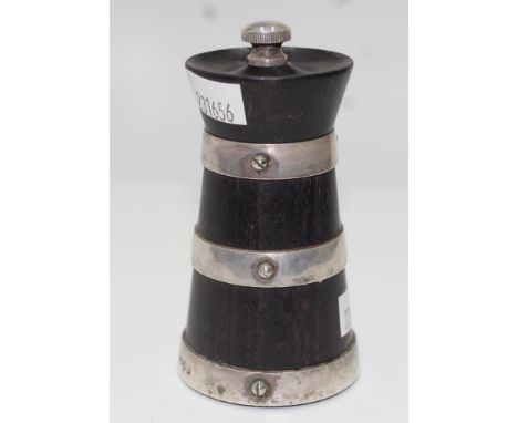Hukin &amp; Heath ebony &amp; silver plate pepper grinder height 9.5cm approx.