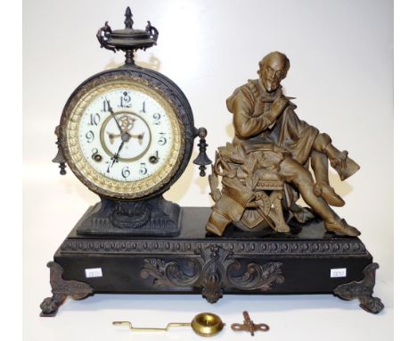 Antique Ansonia USA  figural mantel clock striking movement marked for Ansonia Clock Company, USA, (needs service), on decora