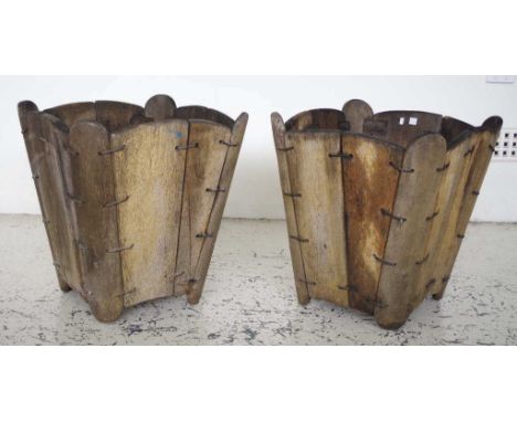 Pair of rustic French oak planter pots 52cm x 59cm, 58cm high approx