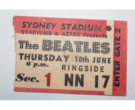 Sydney Stadium THE BEATLES 1964 ticket this ticket stub is from the 18th June Concert. The Beatles played 3 night in Sydney i