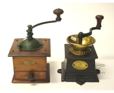 Two vintage coffee grinders comprising of Peugeot Freres and E. Puch &amp; Co, 17cm -  19cm high approx