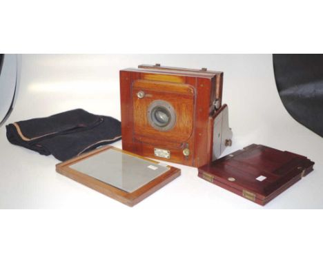 Antique full plate camera plaque to front, "The Photographic Supply Association, LONDON" 19cm by 21cm. Together with two plat