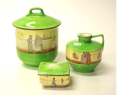 Royal Doulton Harlem biscuit barrel, vase and lidded trinket box, Biscuit barrel approx 19cm (small chip on base)
