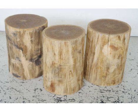 Three hardwood tree trunk stools 45cm high approx