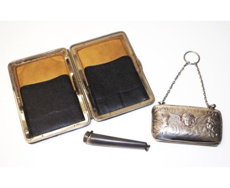 Edward VII silver cupid decorated lady's purse hallmarked for Birmingham 1901, maker Henry Matthews, with embossed cupid deco