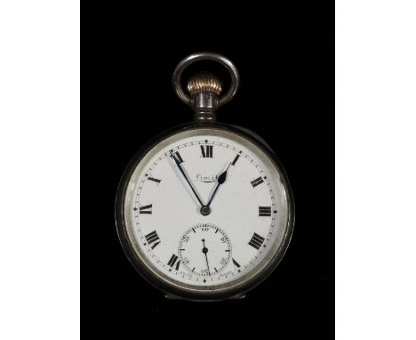 A Limit Swiss silver cased pocket watch, the 40mm white enamel dial with Roman numerals and subsidiary seconds dial.