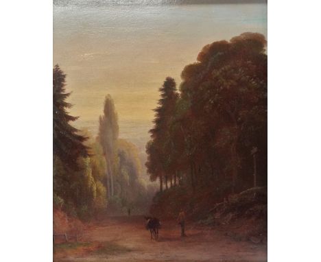 JOSEPH RHODES (1782-1855) Donkey And Figure On A Country Path Oil on panel Signed and dated 1828 30 x 24cm