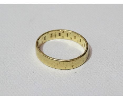 A 9ct gold band ring, size P , weight 3.6g (unmarked).
