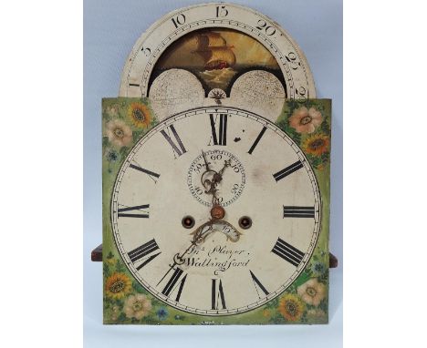 An early 19th century longcase clock dial and movement by Jno Player Wallingford, with painted arched dial, together with pen