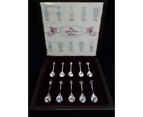 The Queen's Beasts Spoons, a set of ten 1977 commemorative limited edition silver and enamel heraldic spoons by Toye, Kenning