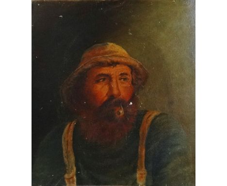 A late 19th century oil on canvas board portrait of a fisherman, 38 x 35cm. 