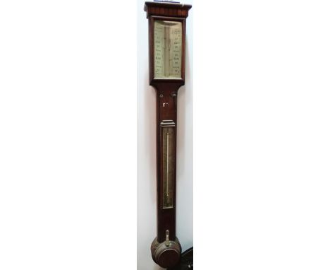 A 19th century mahogany stick barometer by R & J Beck 31 Cornhill London, with silvered dial, bears label to back 'Hudson & S