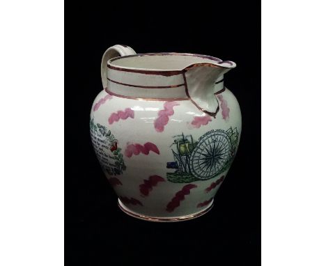 A large 19th century Sunderland lustre transfer printed jug, decorated with a mariner's compass, the 'Sailor's Tear' poem and