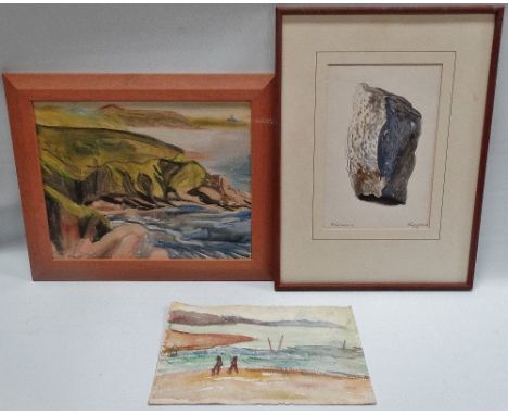 Isobel Heath, a watercolour of Pendeen lighthouse, framed, 27 x 34cm, together with another entitled Rock Portrait and one ot