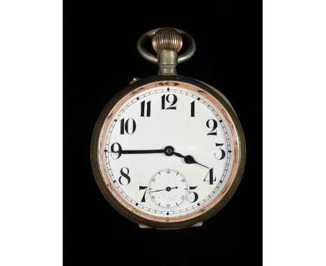 An early 20th century Goliath pocket watch with plated case, the 62mm white enamel dial with Arabic numerals and subsidiary s