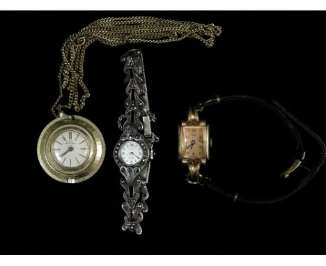 A stainless steel and marcasite set Rotary manual wind cocktail watch, together with a Avia gold plated ladies cocktail watch