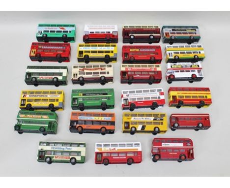 COLLECTION OF TWENTY-THREE CORGI DIE-CAST MODELS of buses, all double deckers of various designs 